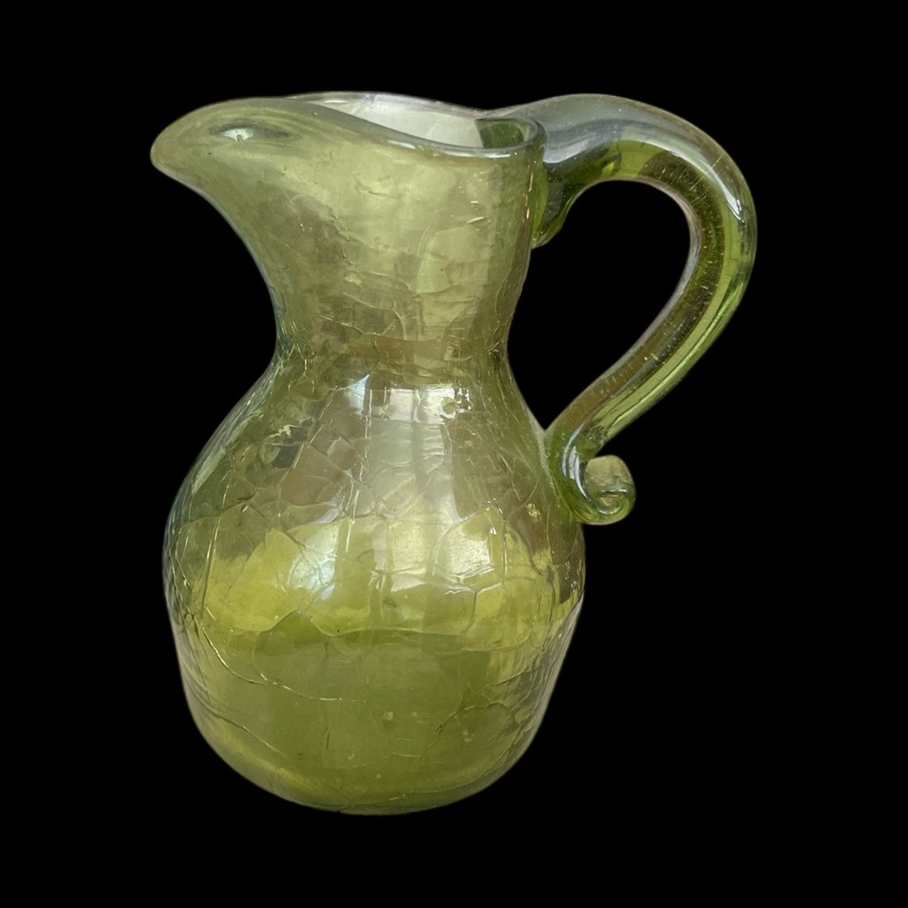 Unique Vintage Olive Glass Pitcher